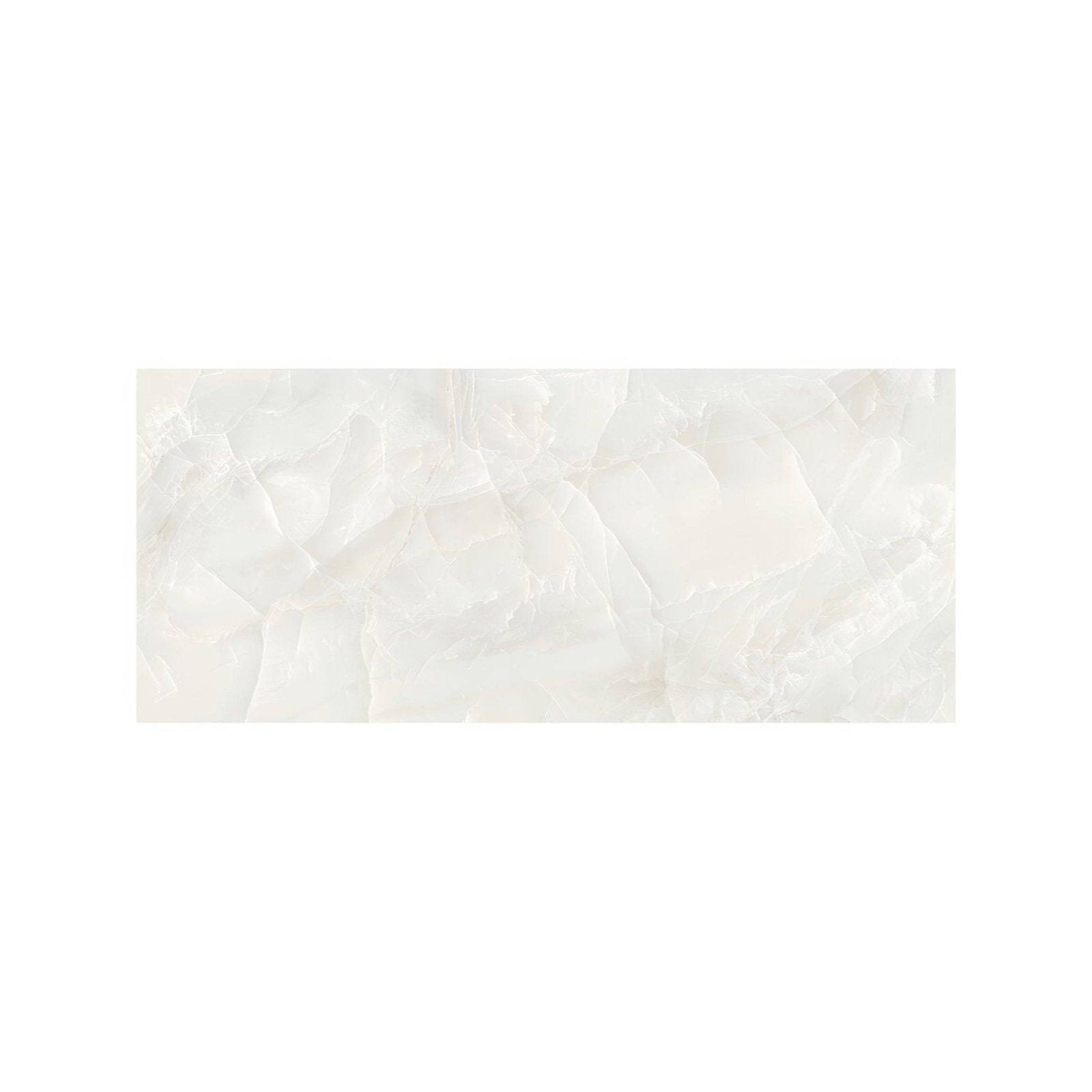 A rectangular onyx ivory matt marble effect tile 60 x 120 with subtle natural white marble veining pattern