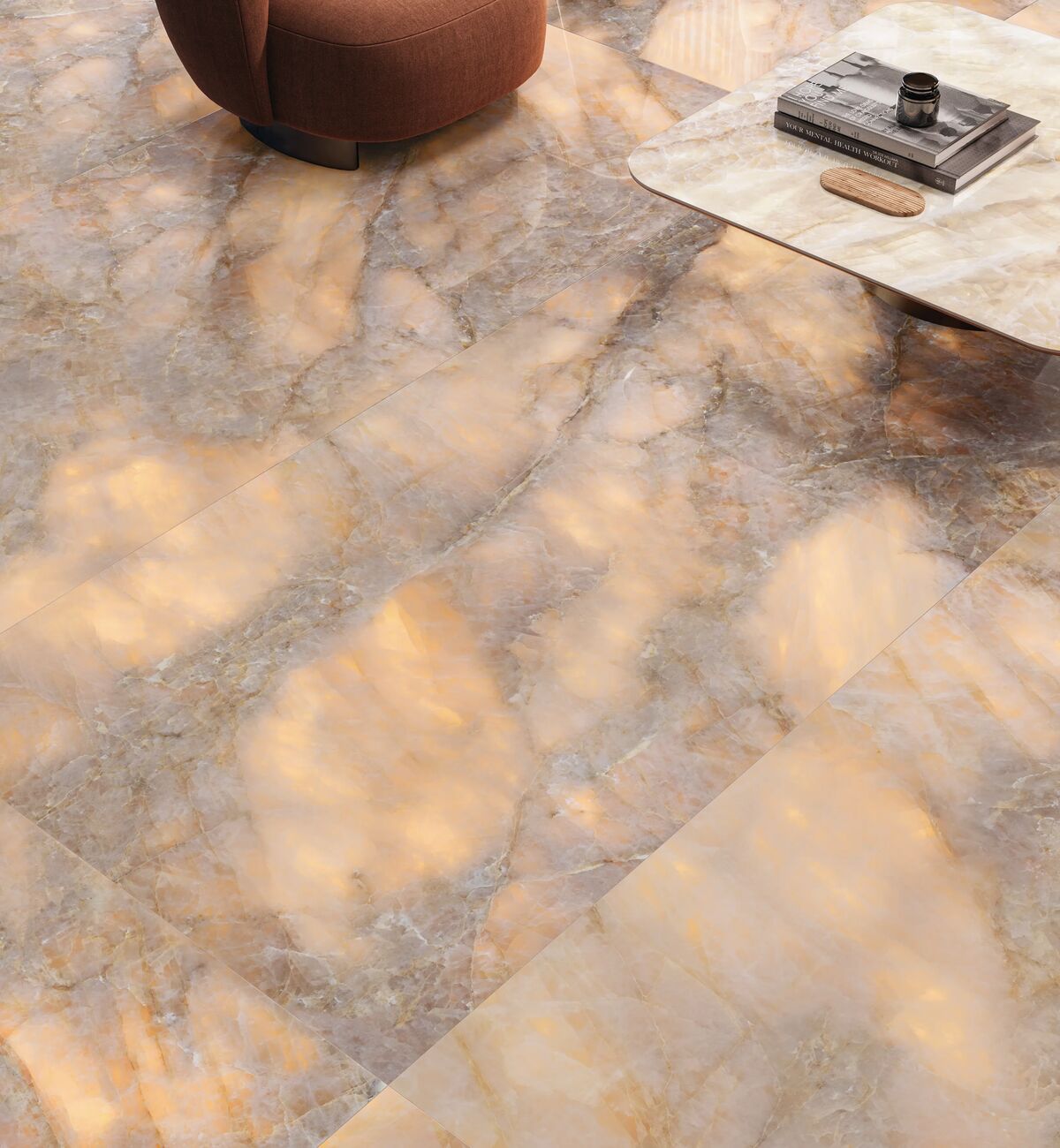 Onyx Lumi Amber Polished Marble Effect Tile 60 x 120cm