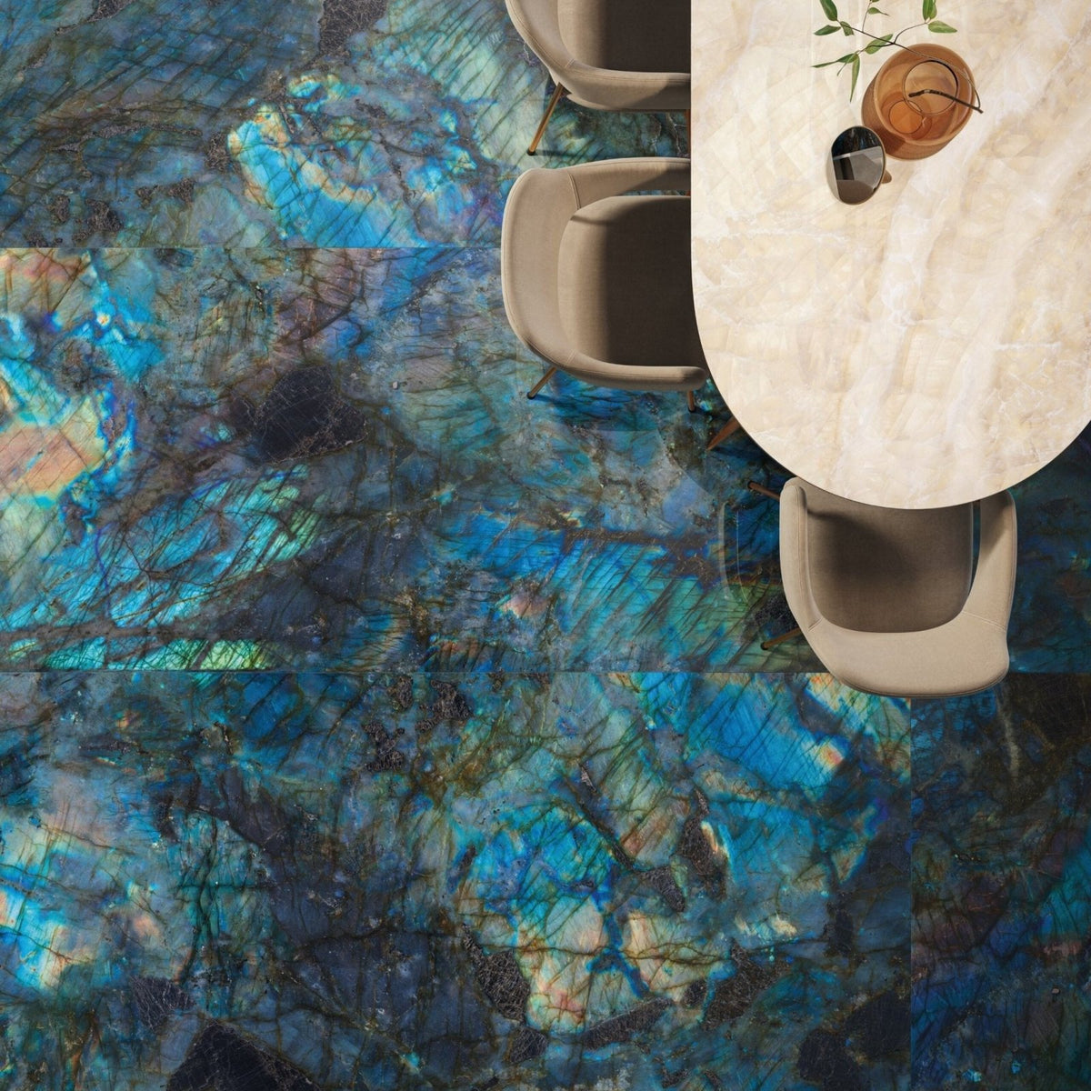 Onyx Sapphire Polished blue and green marble-effect tile