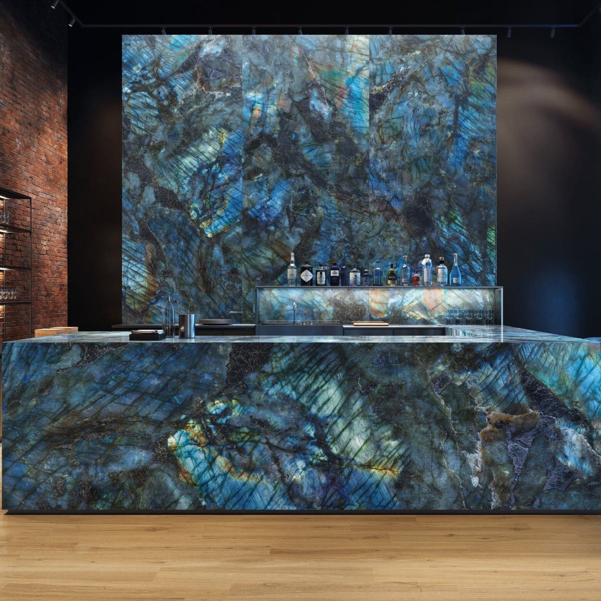 Onyx Sapphire Polished blue and green iridescent marble-effect tile