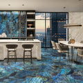 Onyx sapphire polished floor featuring glossy blue and green labradorite stone with swirling mineral vein patterns