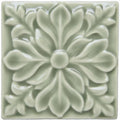 Orford Hampstead light green ceramic tile with raised floral design featuring detailed petals and leaves