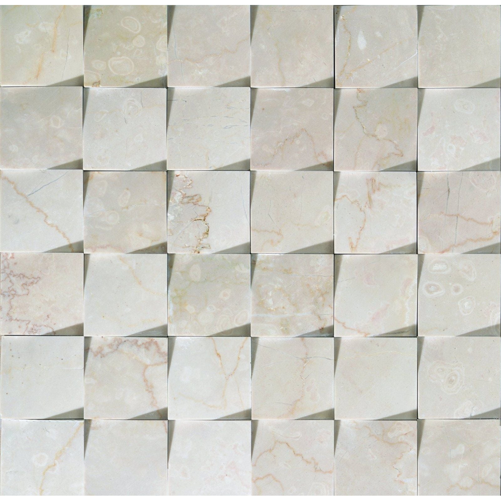 Origin beige stone mosaic tile featuring beige marble with subtle veining and a 3d interlocking design