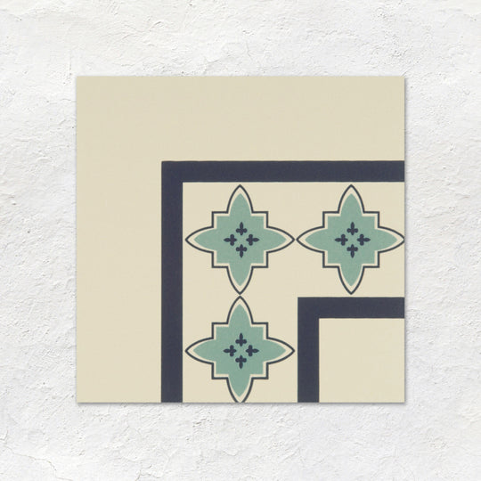 Marrakech Corner Dark Blue and Dark Jade on White Ceramic - Matt
