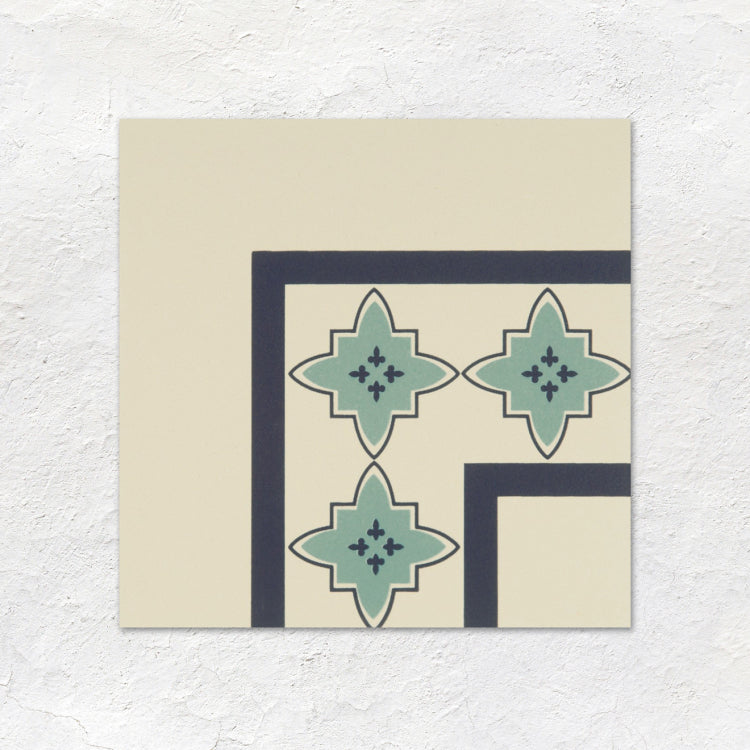 Marrakech Corner Dark Blue and Dark Jade on White Ceramic - Matt