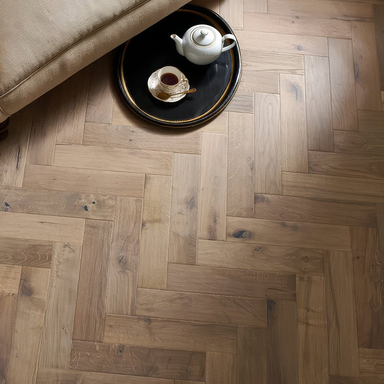 Orkney Pewter Oak light oak herringbone flooring