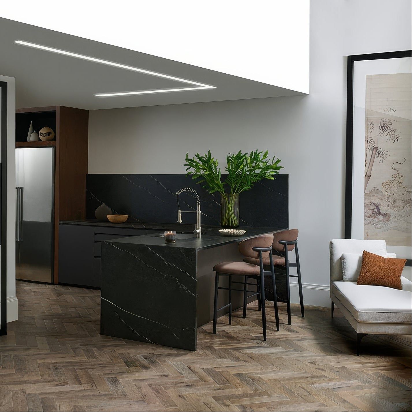 Orkney Truffle Oak dark grey oak herringbone flooring
