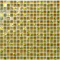 Orla Glass and Stone Mosaic panel with square glass tiles in shimmering gold olive green and amber textured surfaces