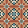 Osborne terracotta and teal geometric patterned vintage-style floor tile in black blue buff green red and white colors