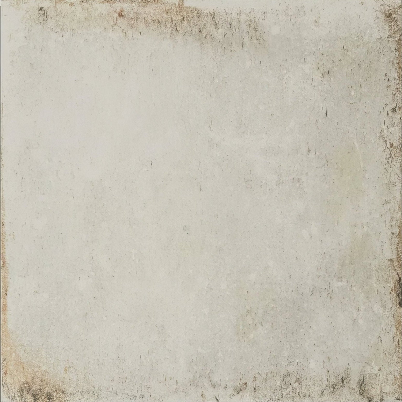 Osterley porcelain white square ceramic tile with distressed weathered texture and subtle brownish edges