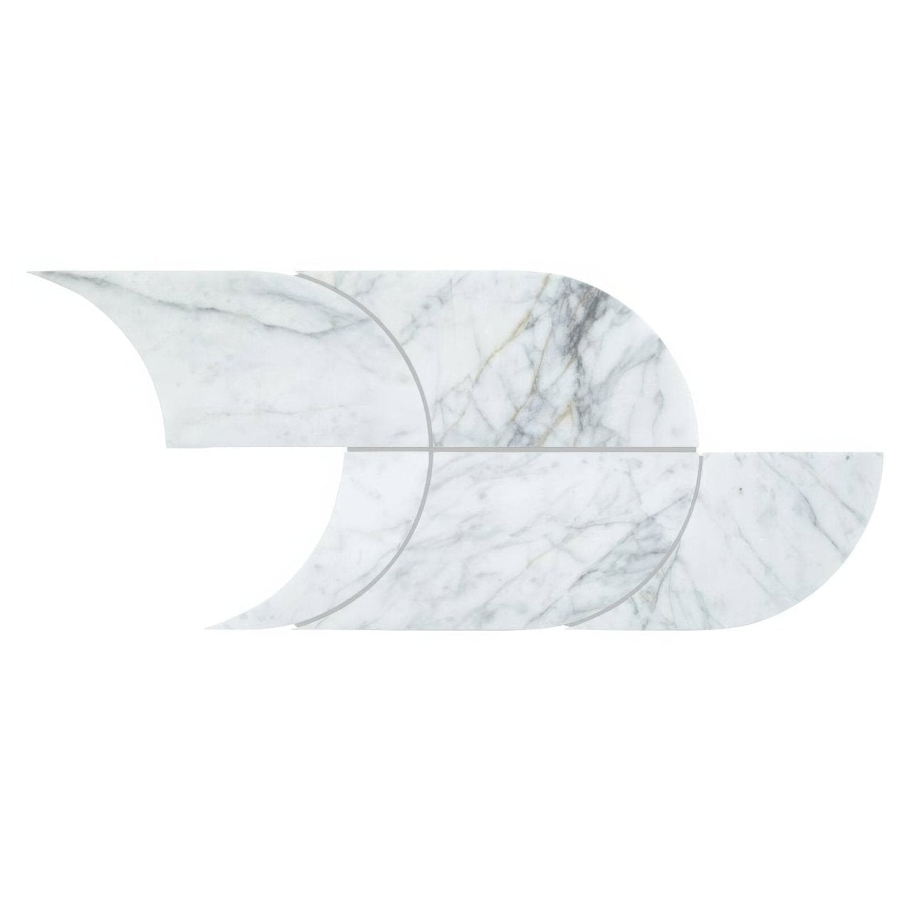 Ottimo curve mosaic white marble tile with elegant gray veining and curved geometric segments for wall or floor use