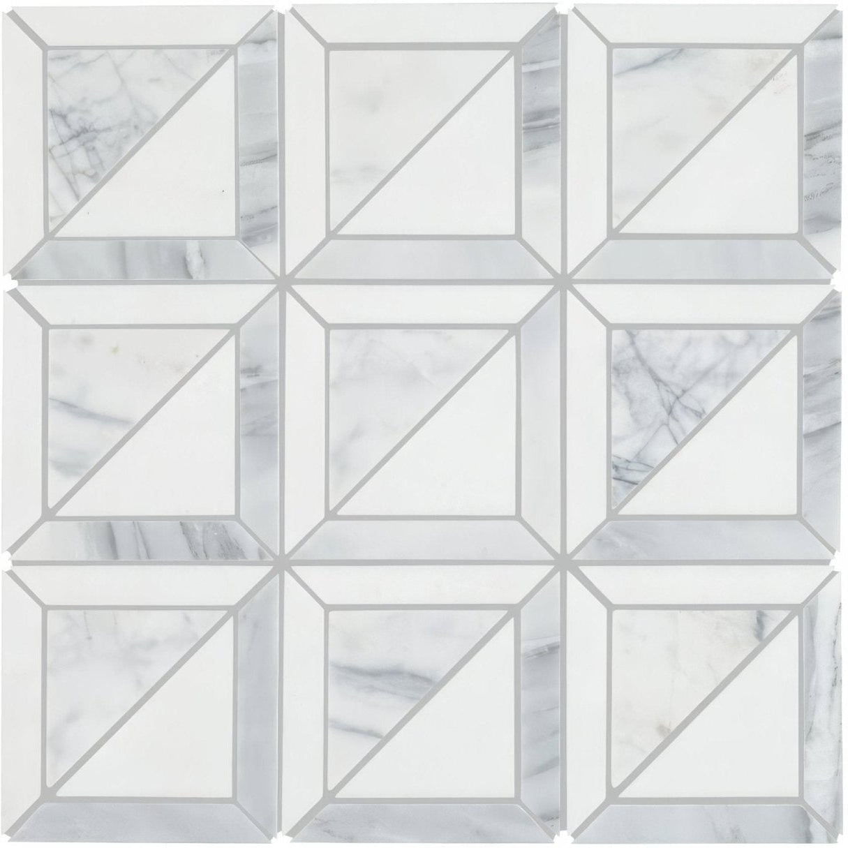 Ottimo Quad Mosaic white and gray marble tile with geometric triangles and rectangles pattern