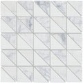 Ottimo triangles mosaic white marble tile with geometric diagonal lines and subtle gray veining pattern