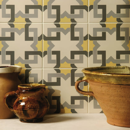 Ottoman Summer Yellow, Light Grey and Dark Grey on White