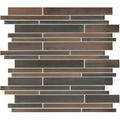 Brown and dark gray wood-grain ottone metal mosaic tile with modern stacked design for wall applications