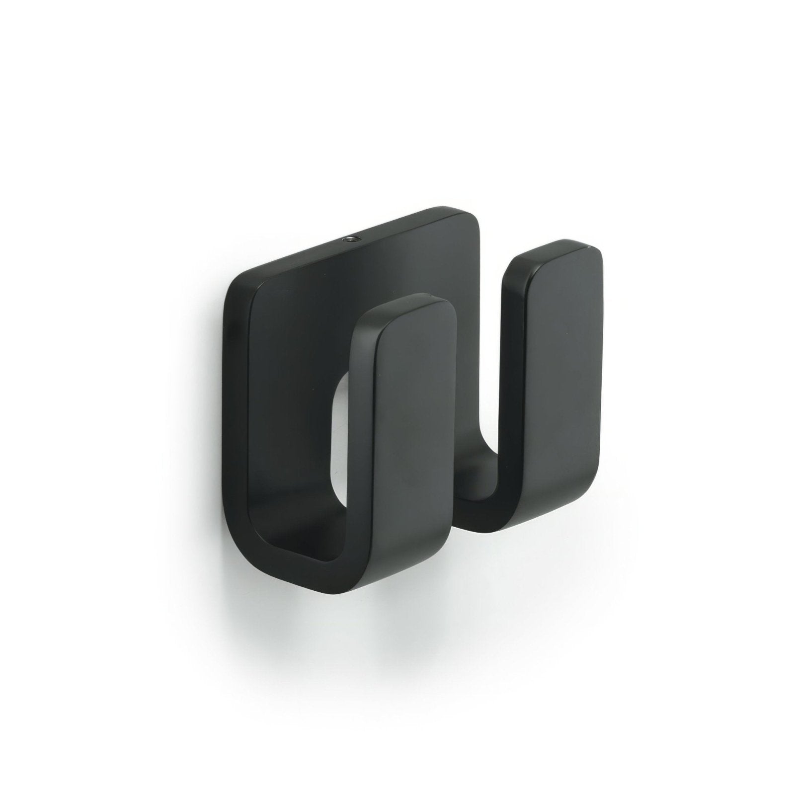 Outline double robe hook in black with a matte finish metal double hook wall mount for hanging robes or towels