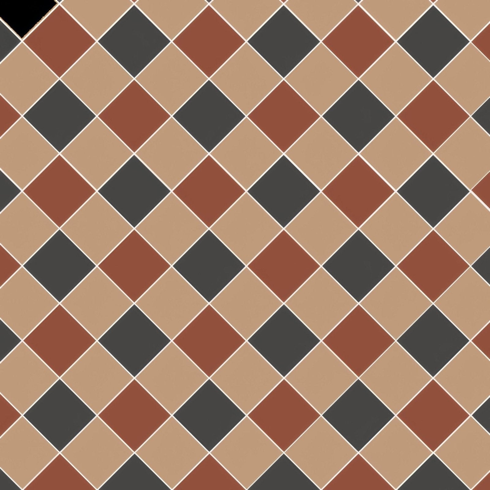 Terracotta and charcoal diamond patterned oxford 106mm black red and old london tile flooring in ceramic