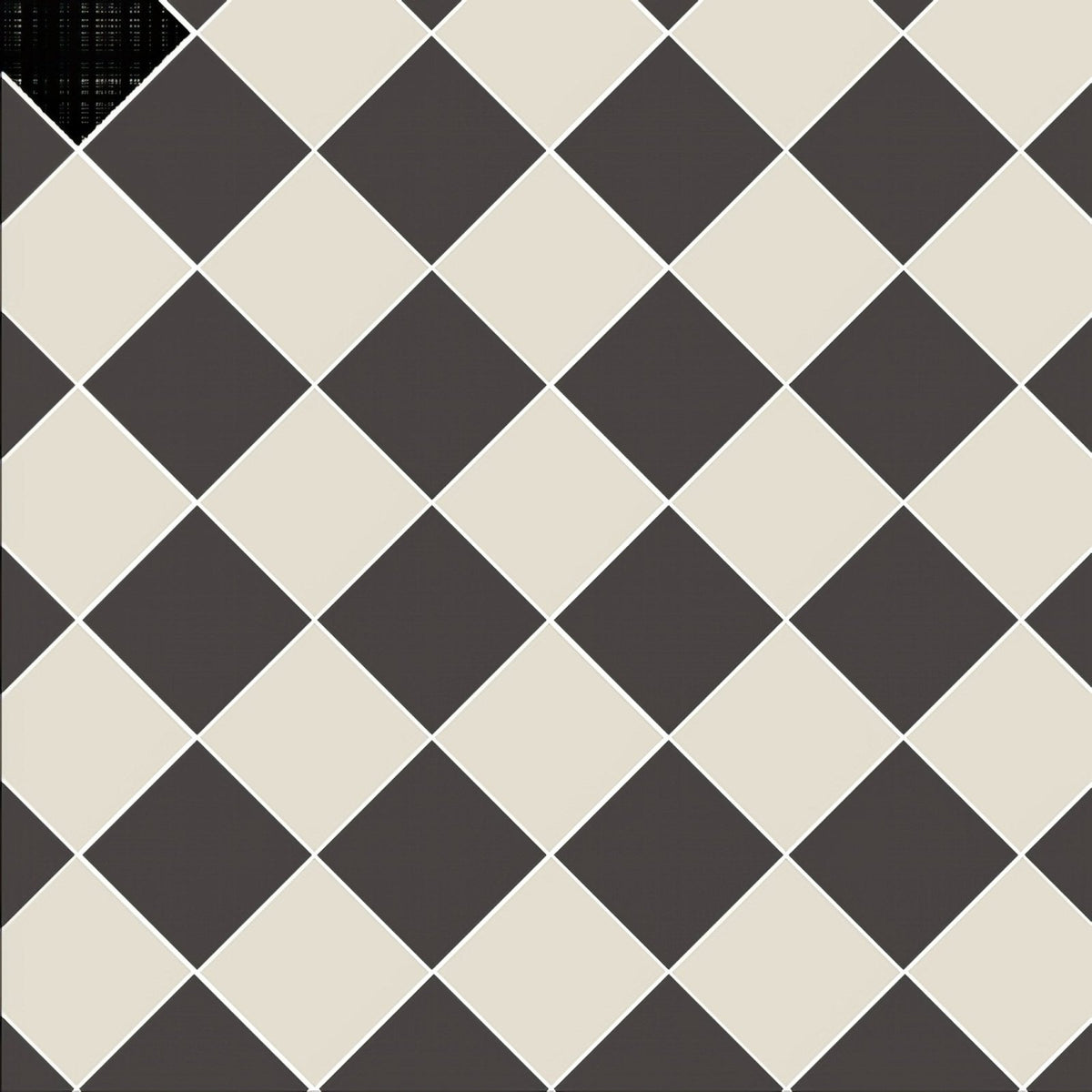 Oxford 151mm black and dover white diamond-patterned ceramic tile flooring with black and cream colors