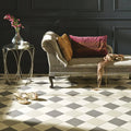 Oxford 151mm Chester Mews, Revival Grey and Dover White chequerboard floor tiles in a room setting