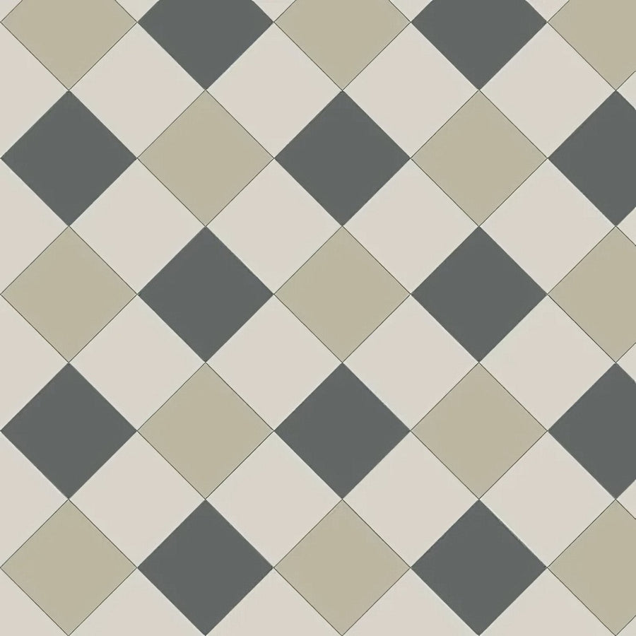 Oxford 151mm Chester Mews tile flooring with beige and gray diamond pattern in revival grey and dover white colors