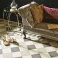 Oxford 151mm Chester Mews, Revival Grey and Dover White chequerboard floor tiles in a styled room