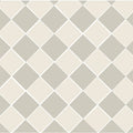 Beige and gray diamond-patterned oxford 151mm tile with white grout lines in dover white and chester mews colors
