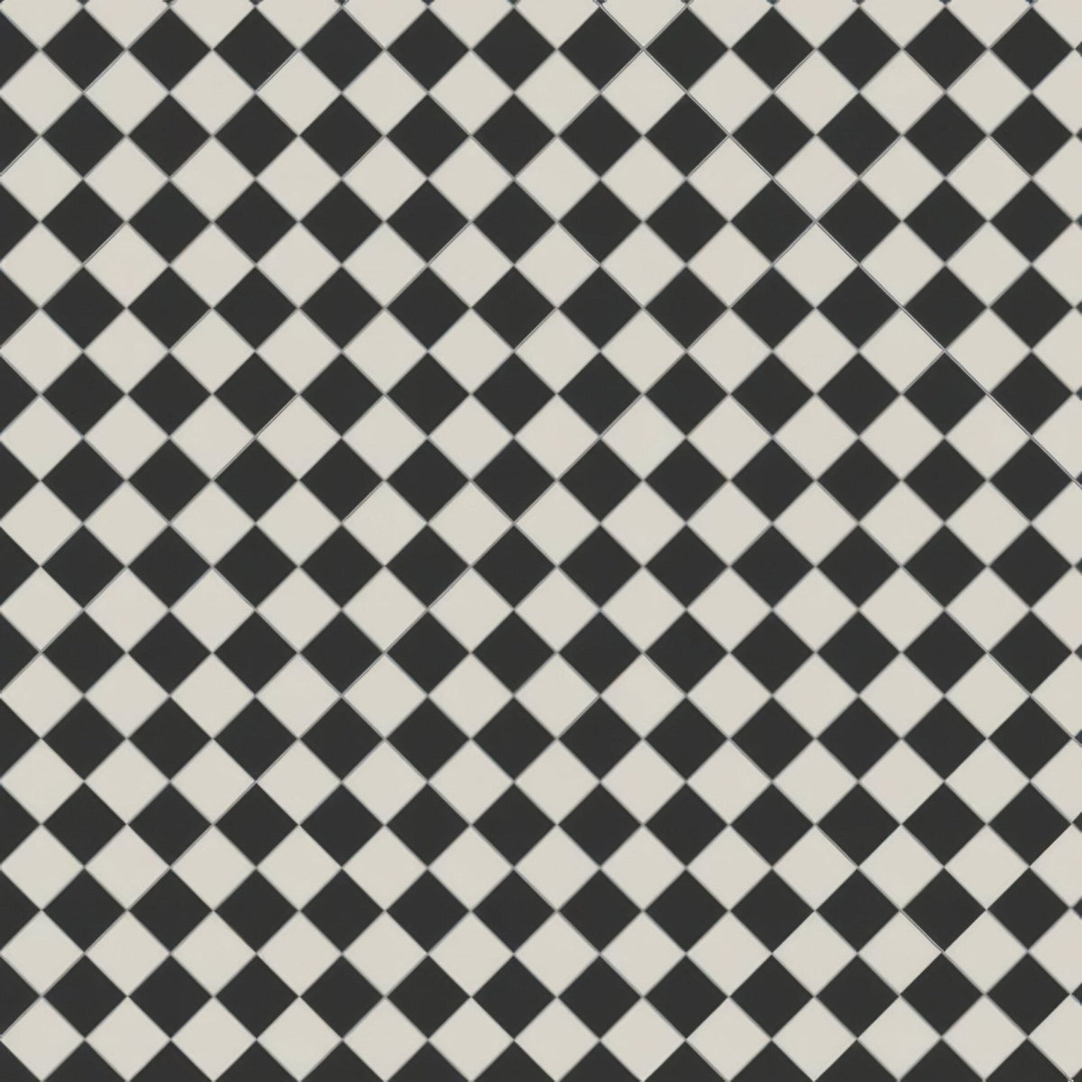 
Black and white diamond patterned tile floor featuring oxford 53x53mm black and dover white ceramic tiles