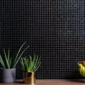 Pacha Glass Mosaic black sparkling glass mosaic with a gold planter and succulent