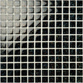 Black glossy pacha glass mosaic tile with embedded iridescent glitter particles for decorative surfaces