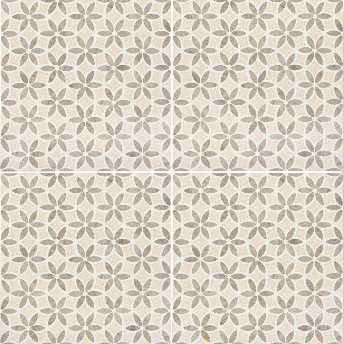 Beige and gray mosaic tile palazzo corsini featuring a repeating floral pattern for decorative wall use