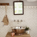 Palazzo Corsini Border grey and white floral mosaic border with a copper bowl sink