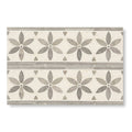 Rectangular palazzo corsini border mosaic tile with repeating gray and off white floral motifs and subtle texture