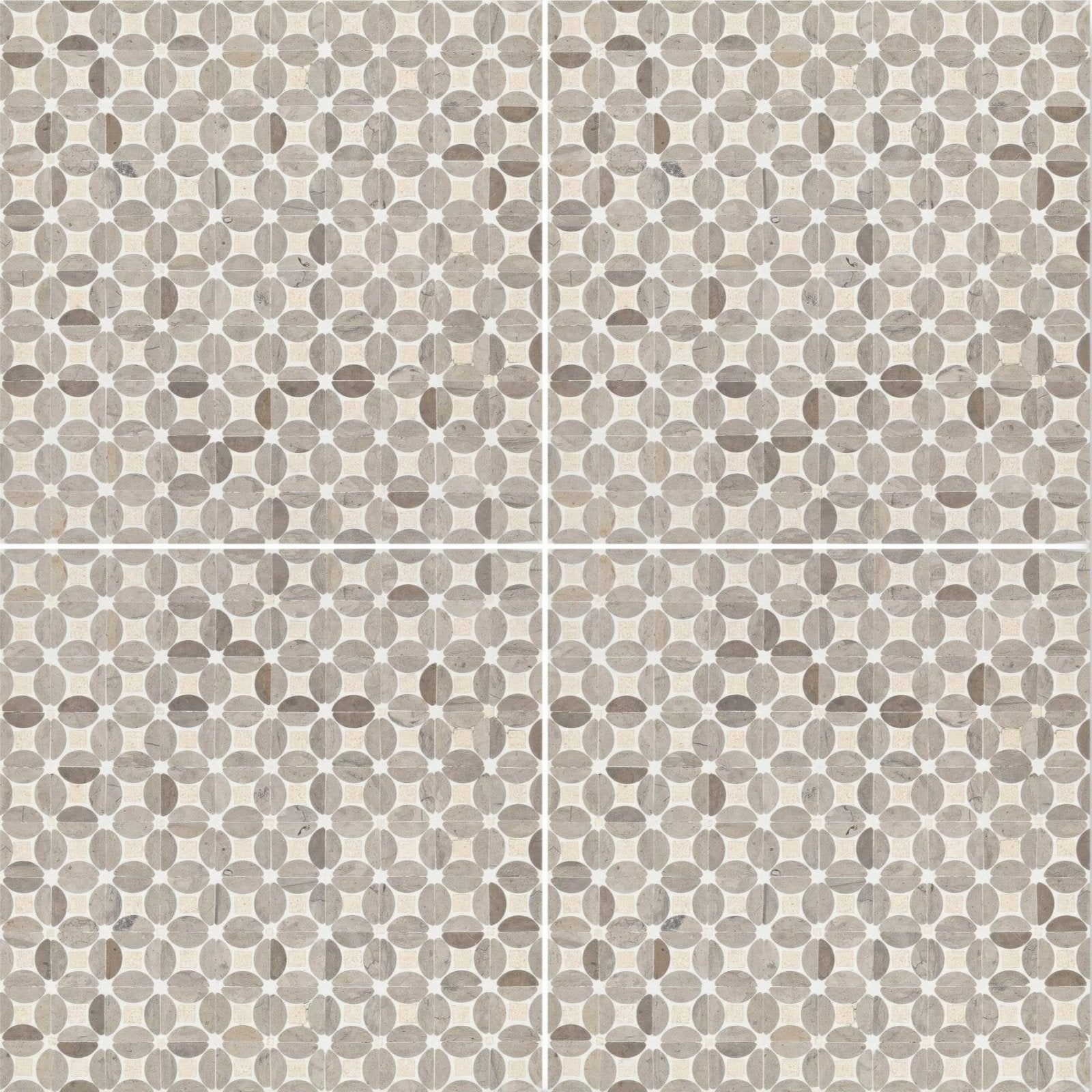 Palazzo Mancini gray and beige mosaic tile featuring a repeating circular pattern for decorative wall use