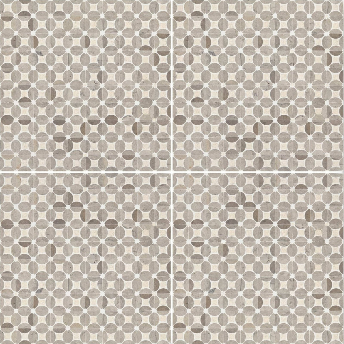 Palazzo Mancini gray and beige mosaic tile featuring a repeating circular pattern for decorative wall use