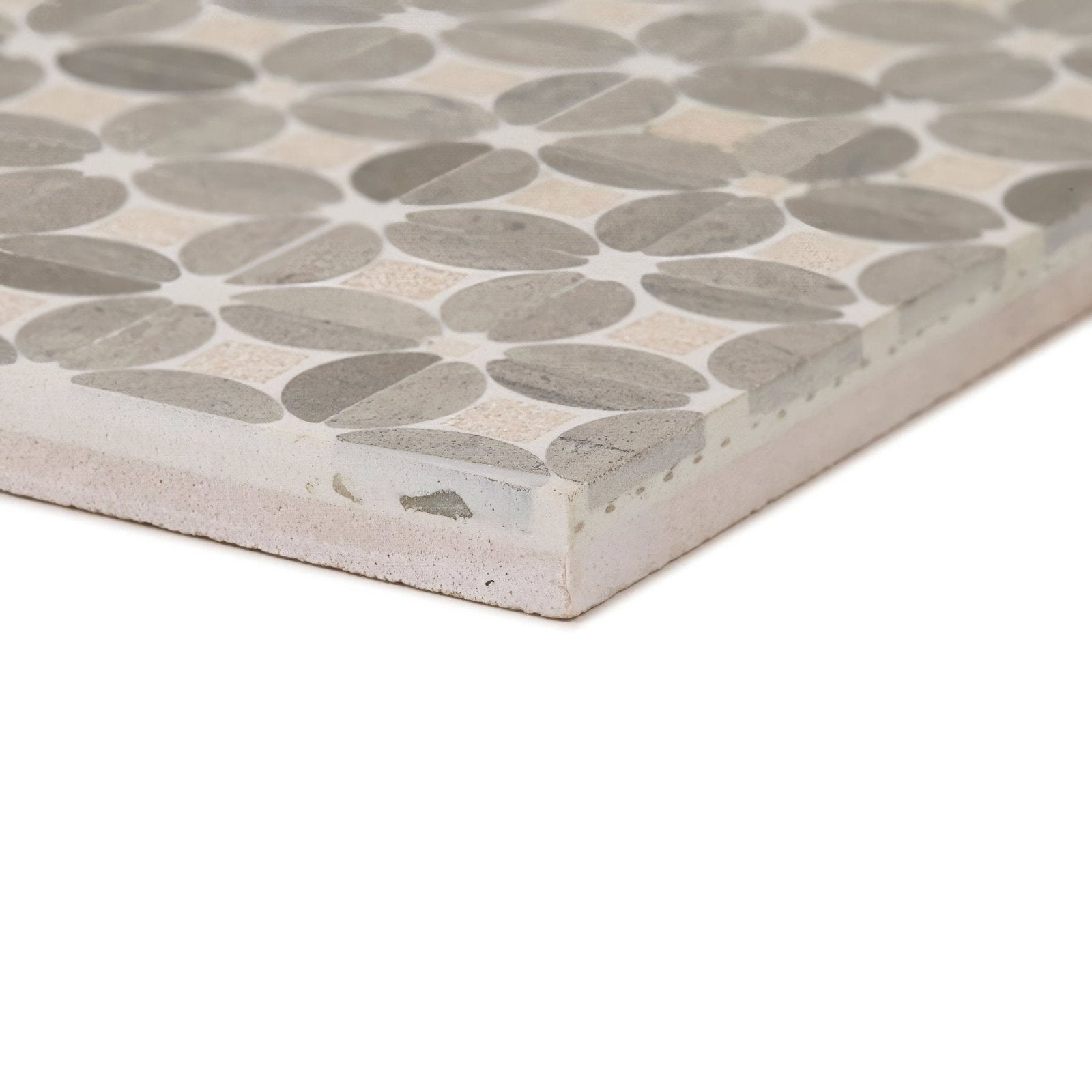 Palazzo mancini gray oval-patterned concrete tile with textured matte finish for indoor and outdoor use