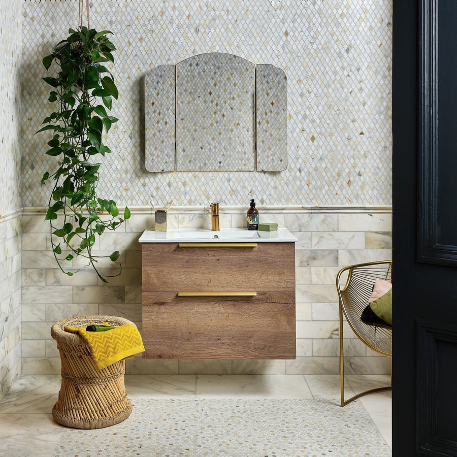 Palazzo Oro Honed Marble 30.5 x 10cm white marble tiles with grey veining