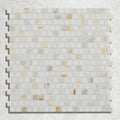 Palazzo oro marble brickbond square mosaic featuring white and beige marble tiles with subtle veining in a grid pattern