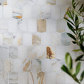 Palazzo Oro marble picket mosaic with white and beige hexagonal tiles featuring natural veining patterns
