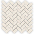 Palio limestone cream-colored rectangular mosaic tile arranged in a herringbone pattern for wall or floor use