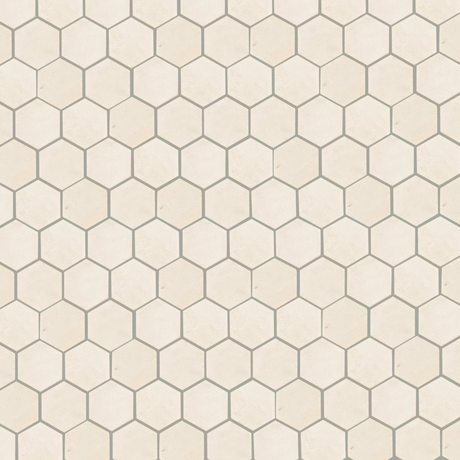 Beige palio limestone hexagon mosaic tile with thin gray grout lines and natural stone texture for wall or floor use