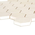 Off-white palio limestone hexagon mosaic tile with a smooth matte finish ideal for decorative wall and floor surfaces