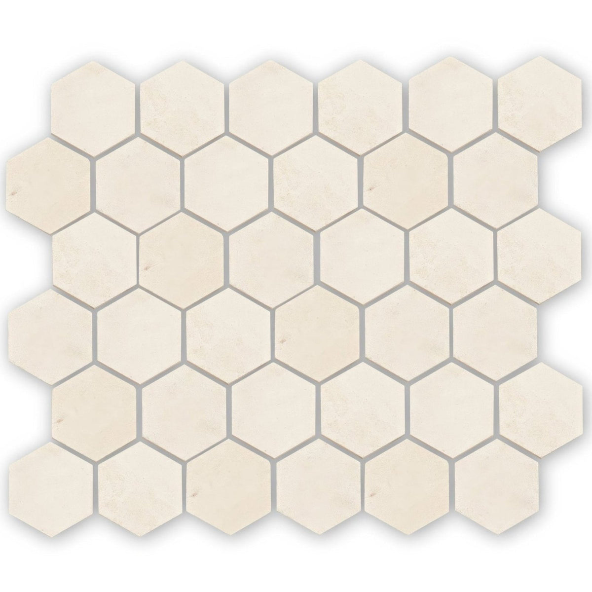 Beige Palio limestone hexagon mosaic tile with natural veining and smooth polished finish for elegant surfaces