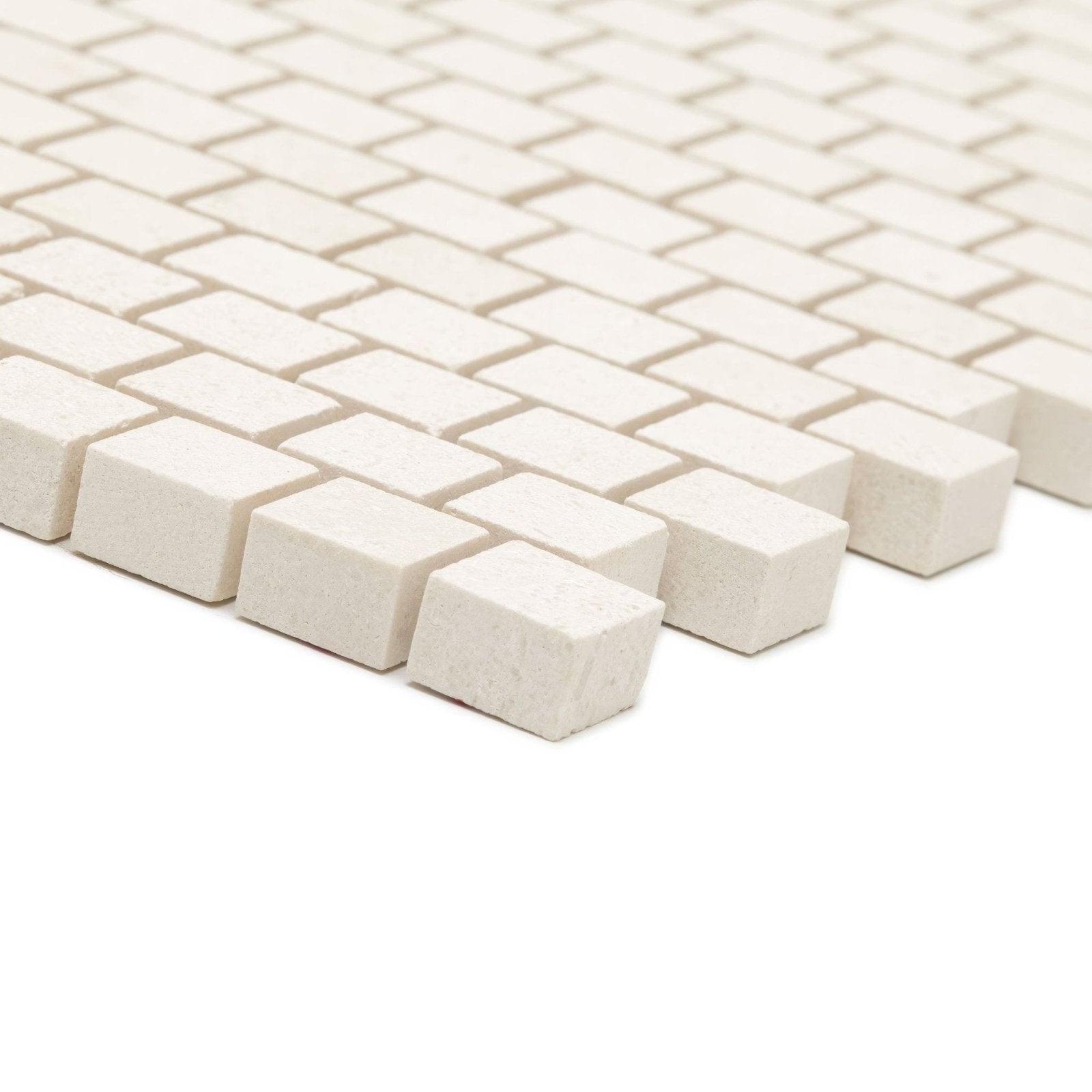 White rectangular palio limestone brick mosaic tile with subtle textured surface for wall and floor applications