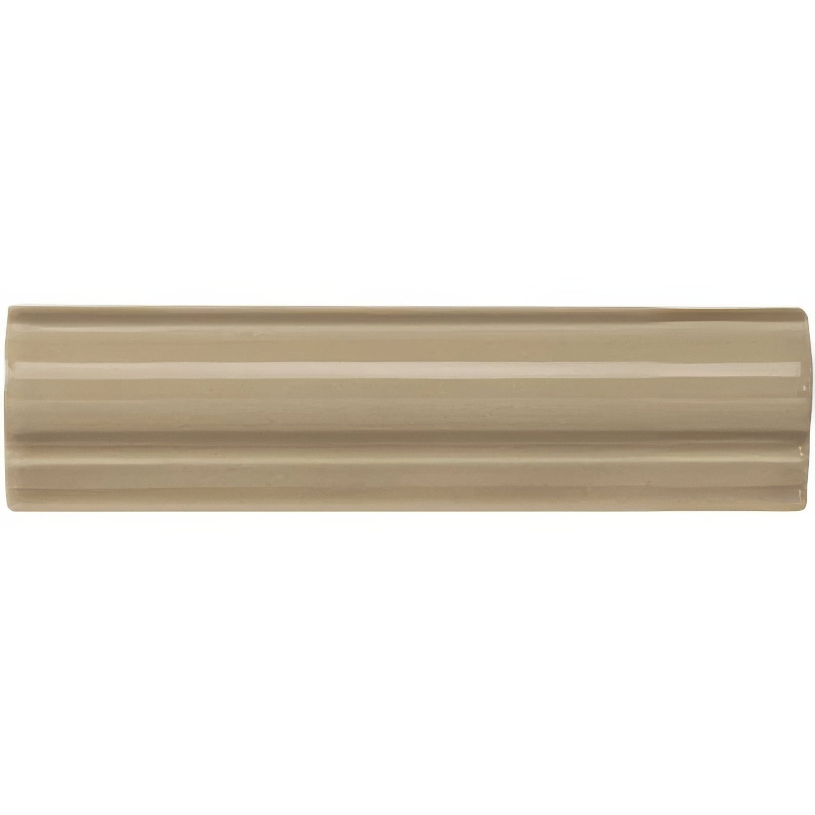 Beige ceramic tile with a glossy finish and three horizontal ridges from palladian beige albert moulding collection