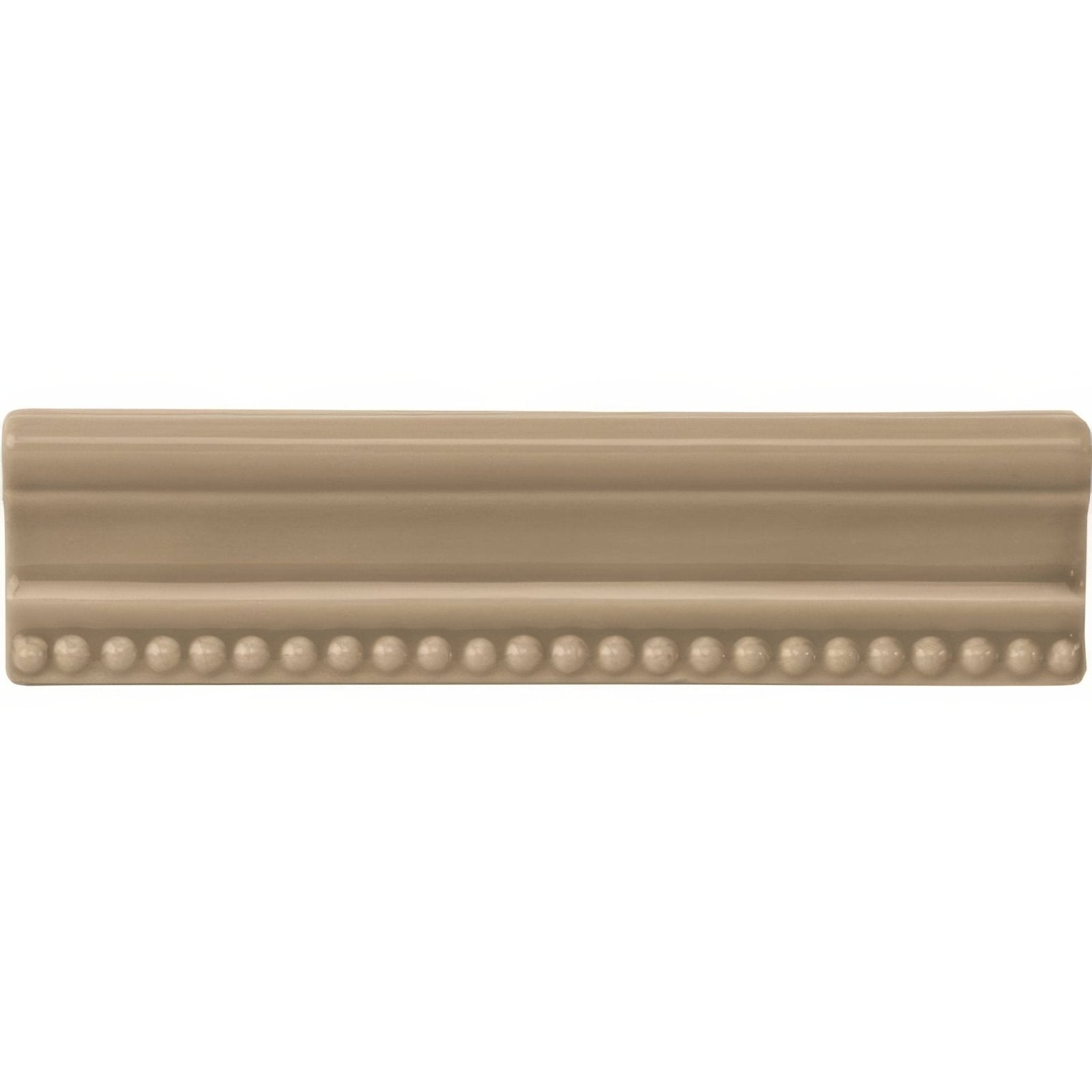Beige ceramic tile with decorative bead border and raised horizontal ridges palladian beige hogarth moulding