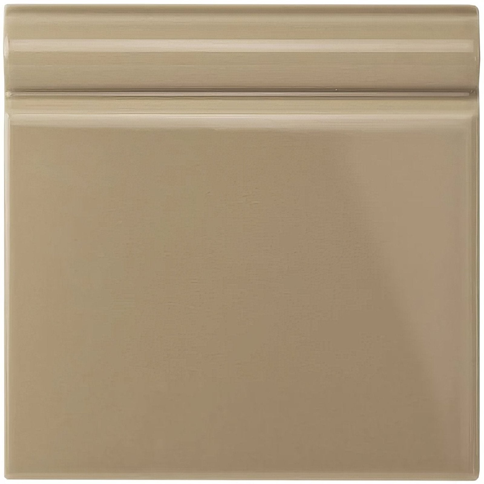 Beige glossy ceramic palladian skirting tile with subtle horizontal ridge detail along the top edge