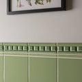 Olive green ceramic tile with decorative ridged border design from palm green dentil moulding collection