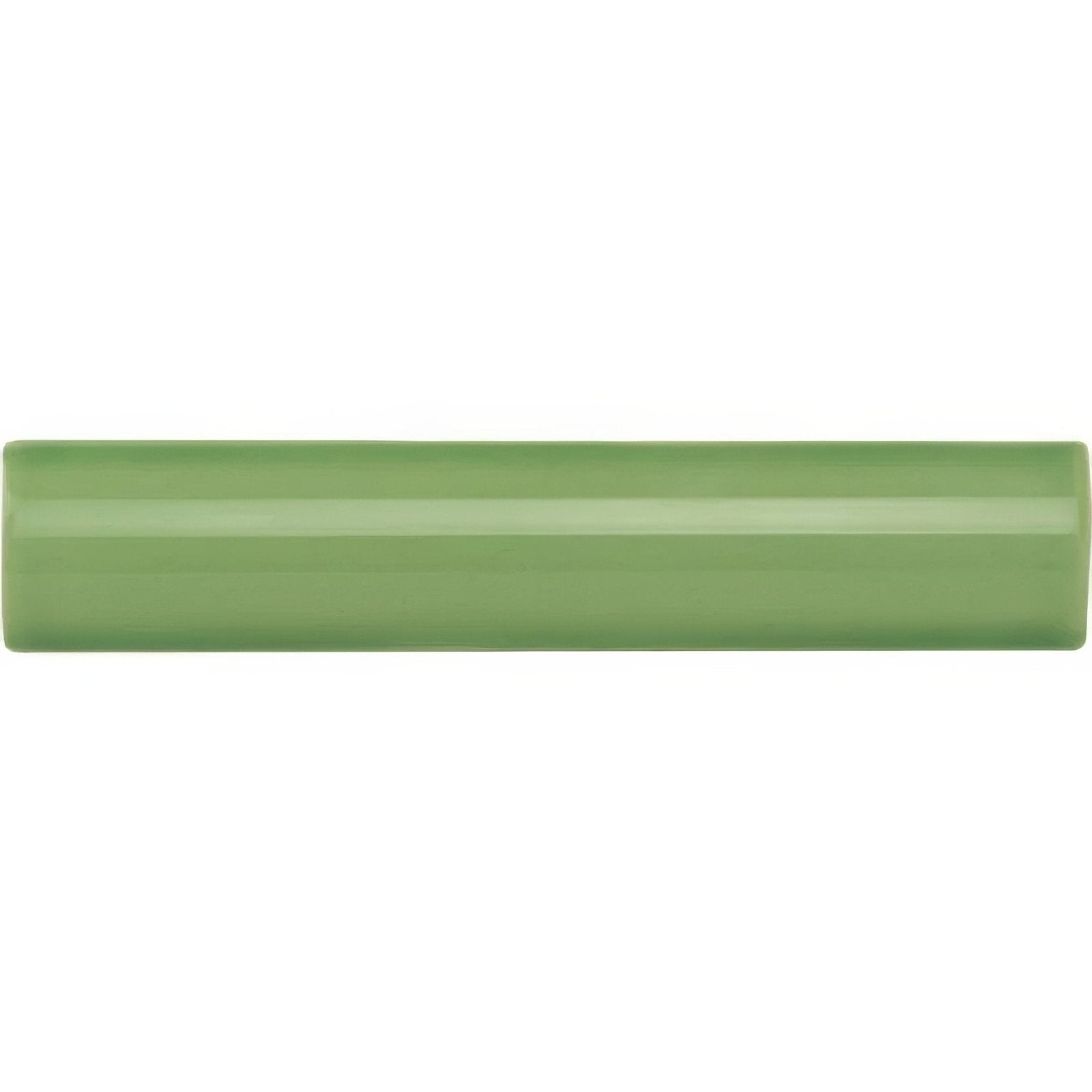 Palm green external corner trim ceramic tile with smooth matte finish rounded edges and subtle glossy sheen