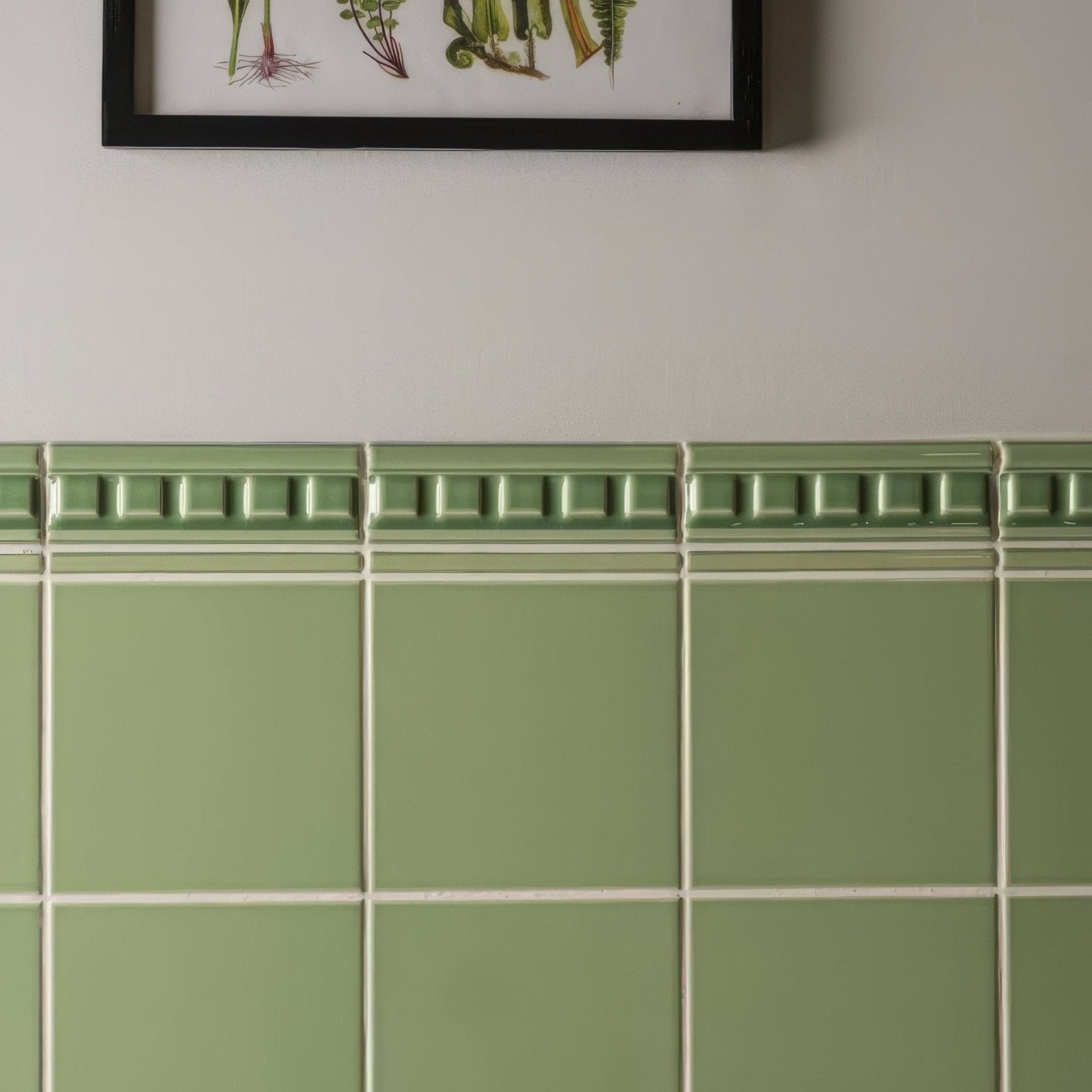 Palm green omega moulding mint green ceramic tile with a decorative raised border for wall accents