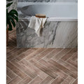 Palm Springs Porcelain Cerulean Fluted in a bathroom setting